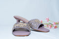 Lavender Sequins Embroidered Block Heel Slides