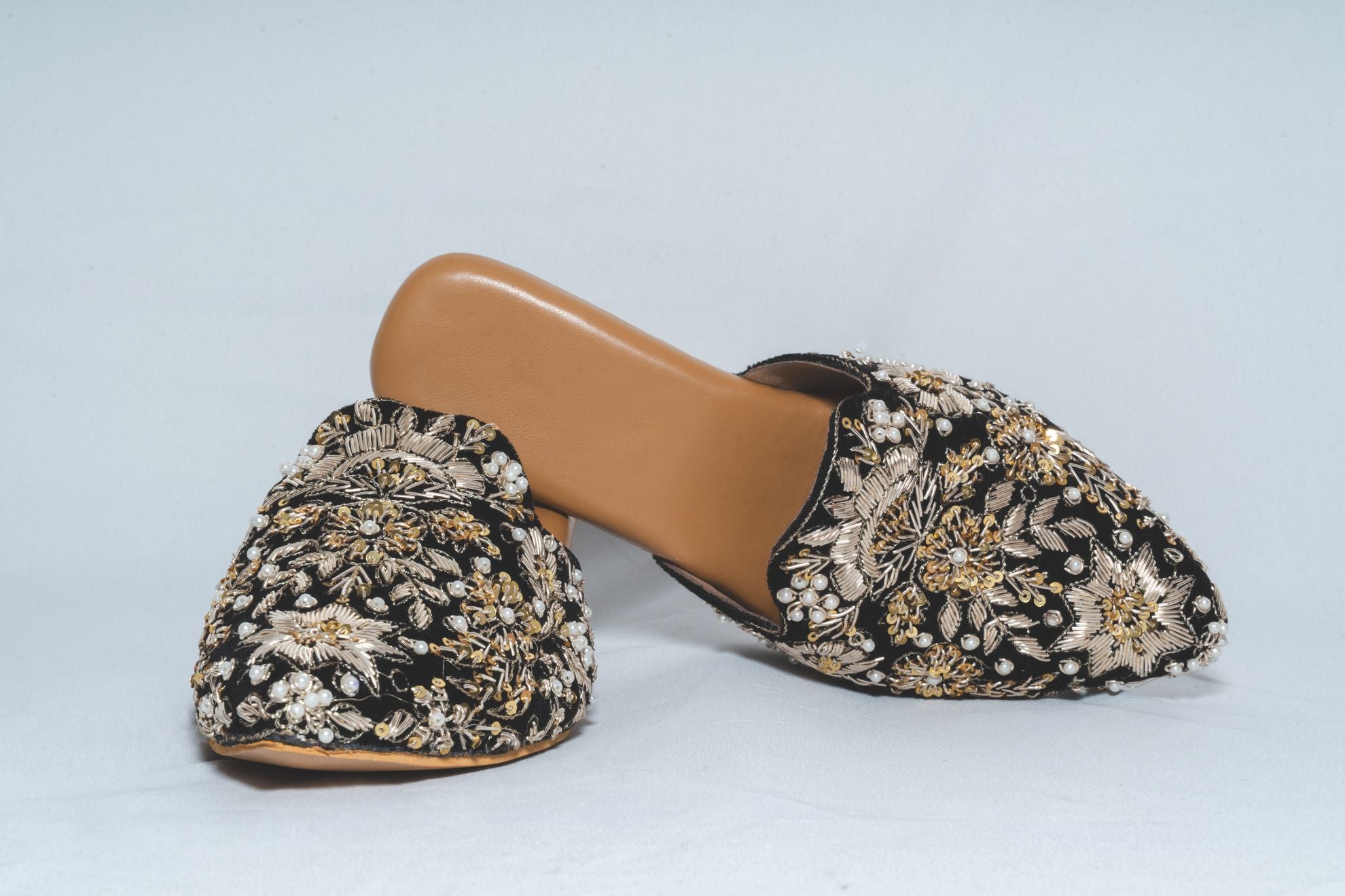 Noor Black Embroidered Mule Heels