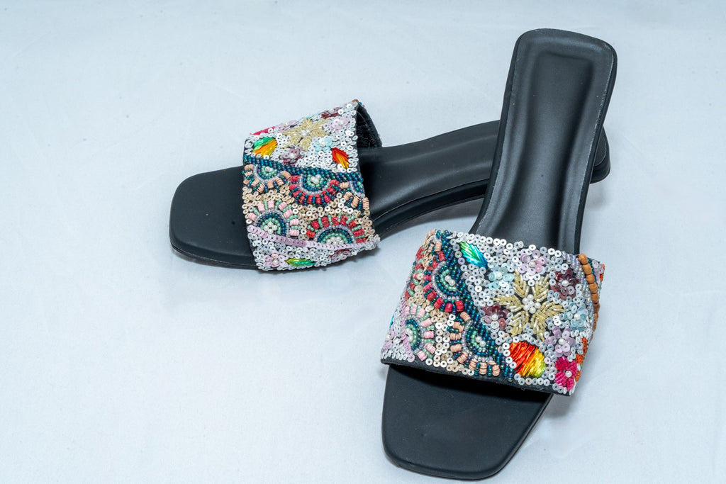 Midnight Mosaic Beaded Slides