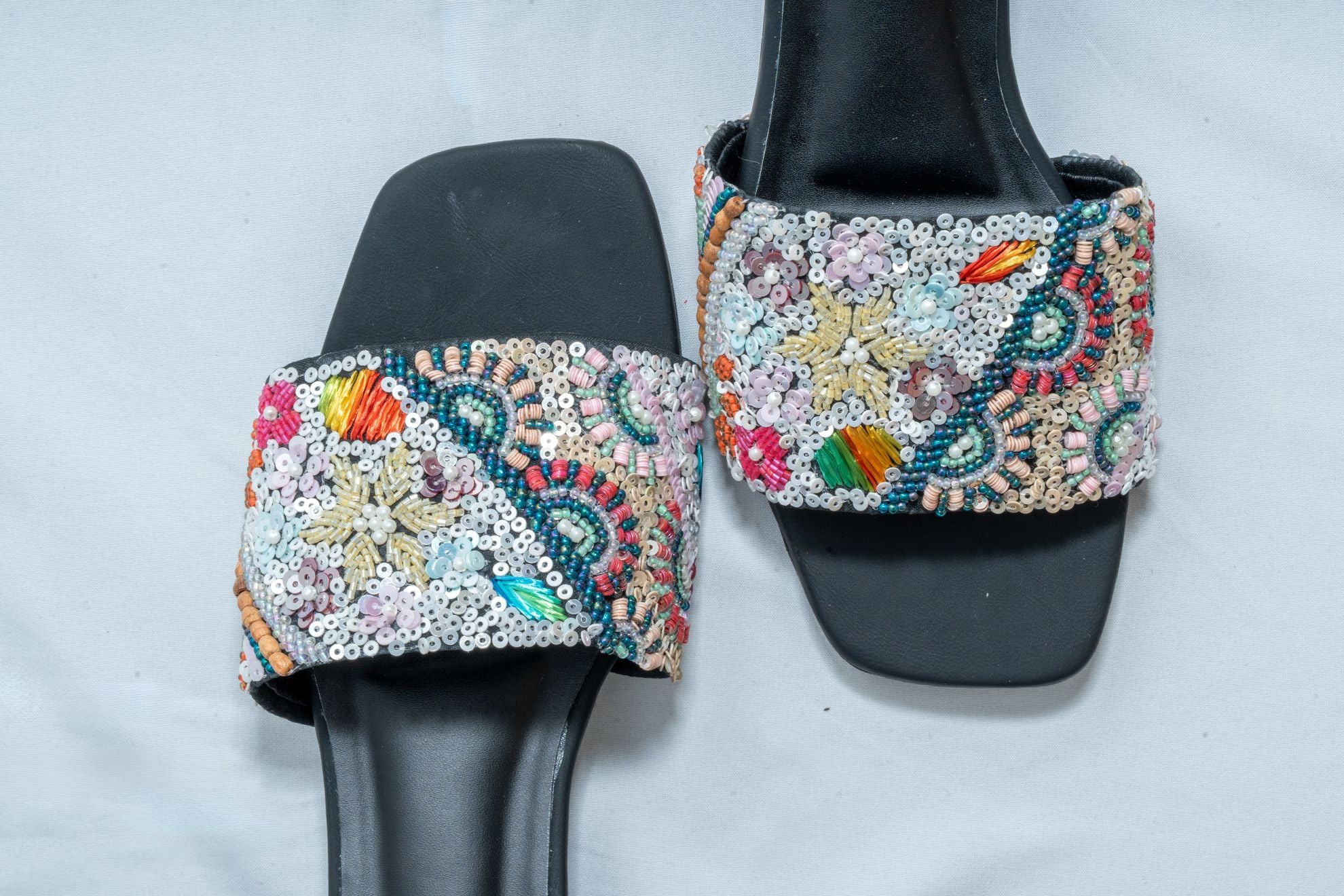 Midnight Mosaic Beaded Slides