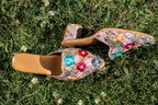 Bloom Beige Floral Mule Heels
