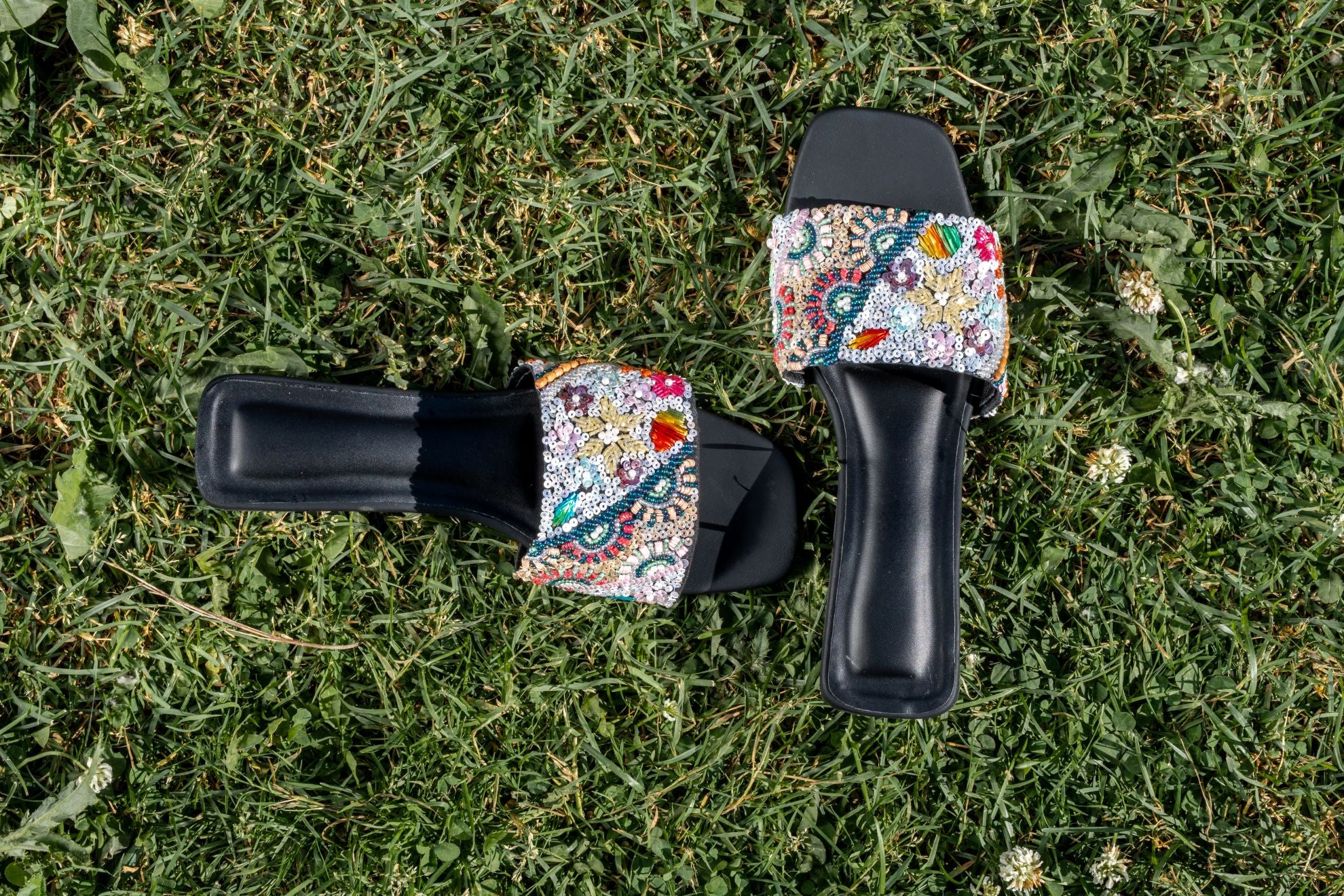 Midnight Mosaic Beaded Slides