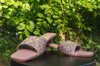 Lavender Sequins Embroidered Block Heel Slides