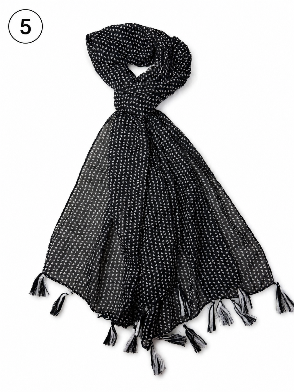 Monochrome Printed Tassel Scarf