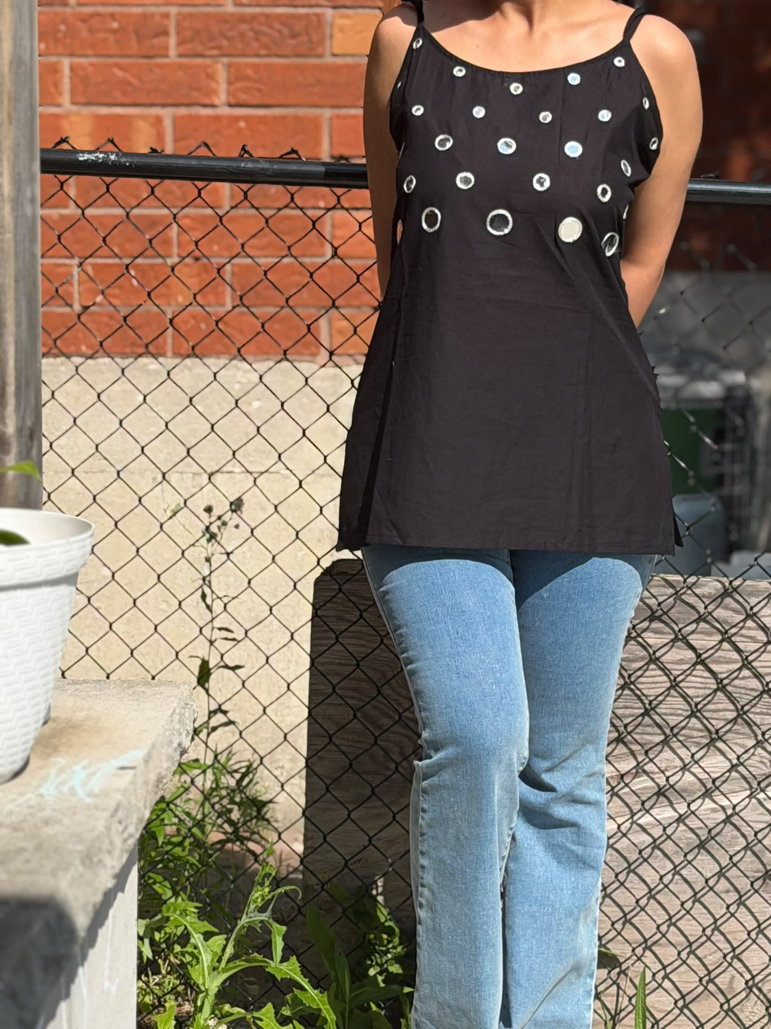 Mirror Embroidery With Shoulder Strings Kurti