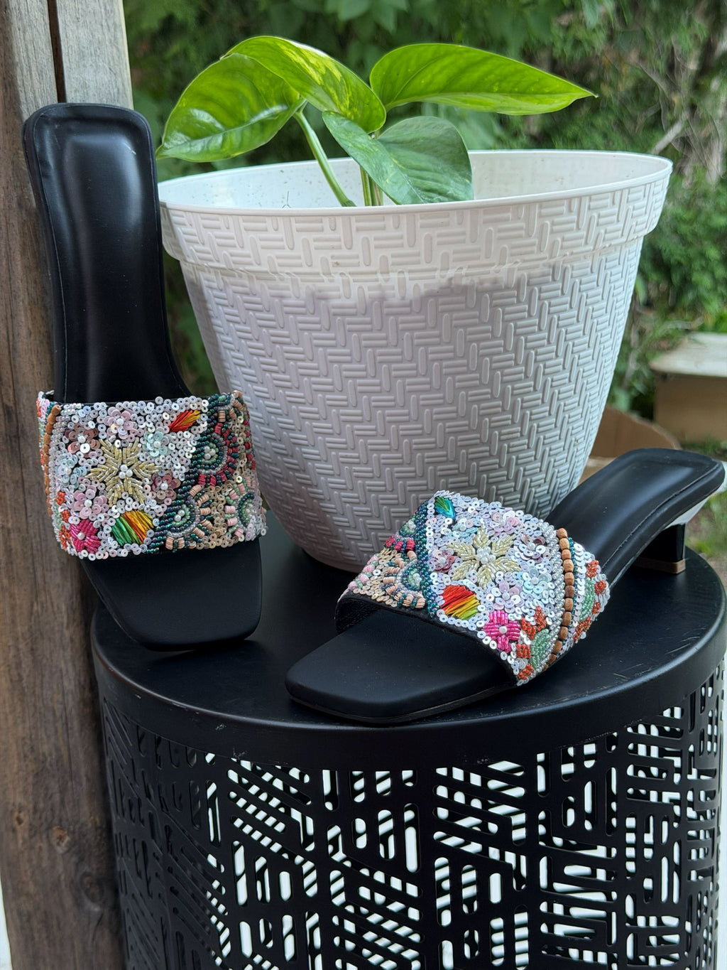 Midnight Mosaic Beaded Slides