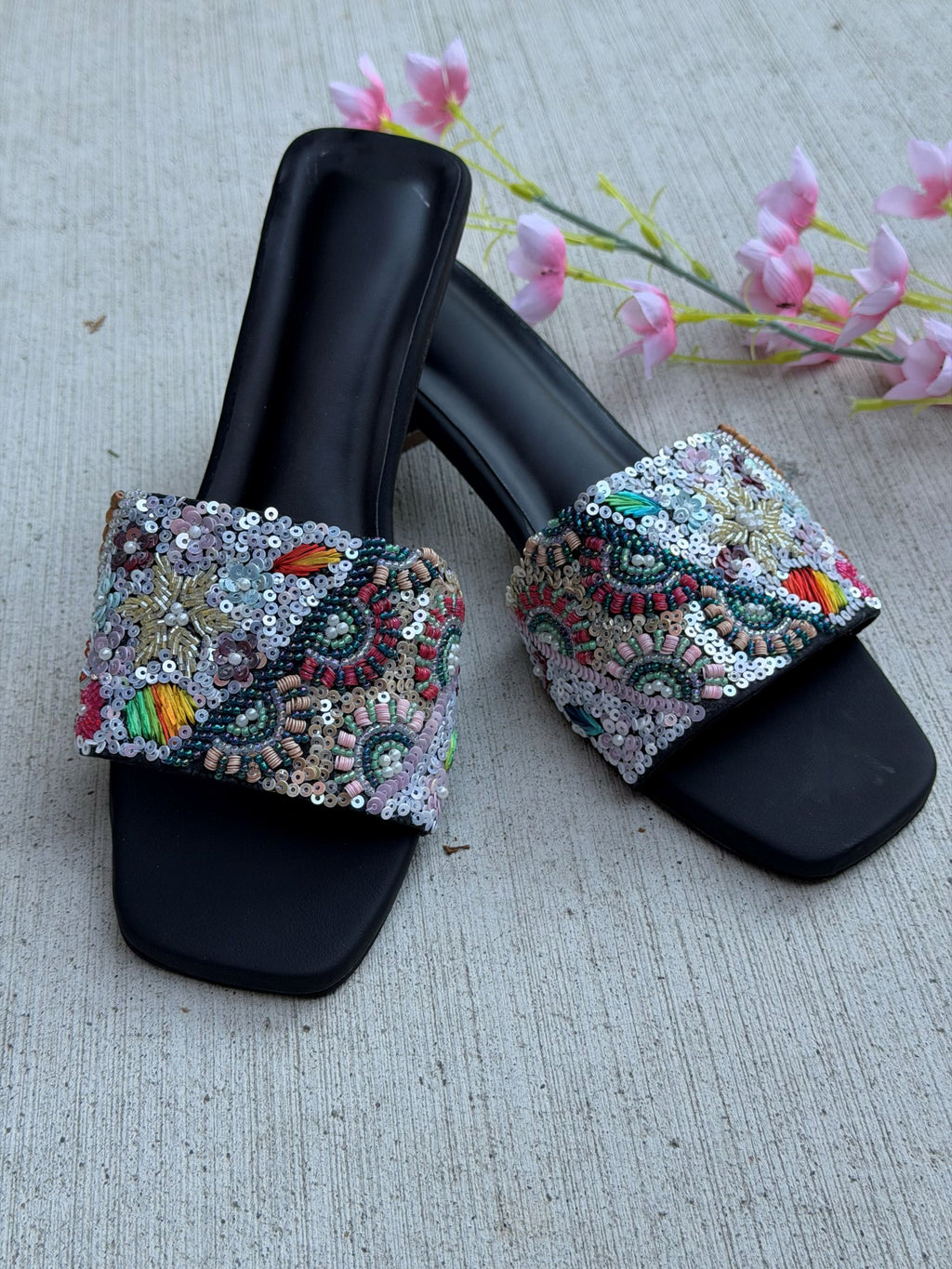 Midnight Mosaic Beaded Slides