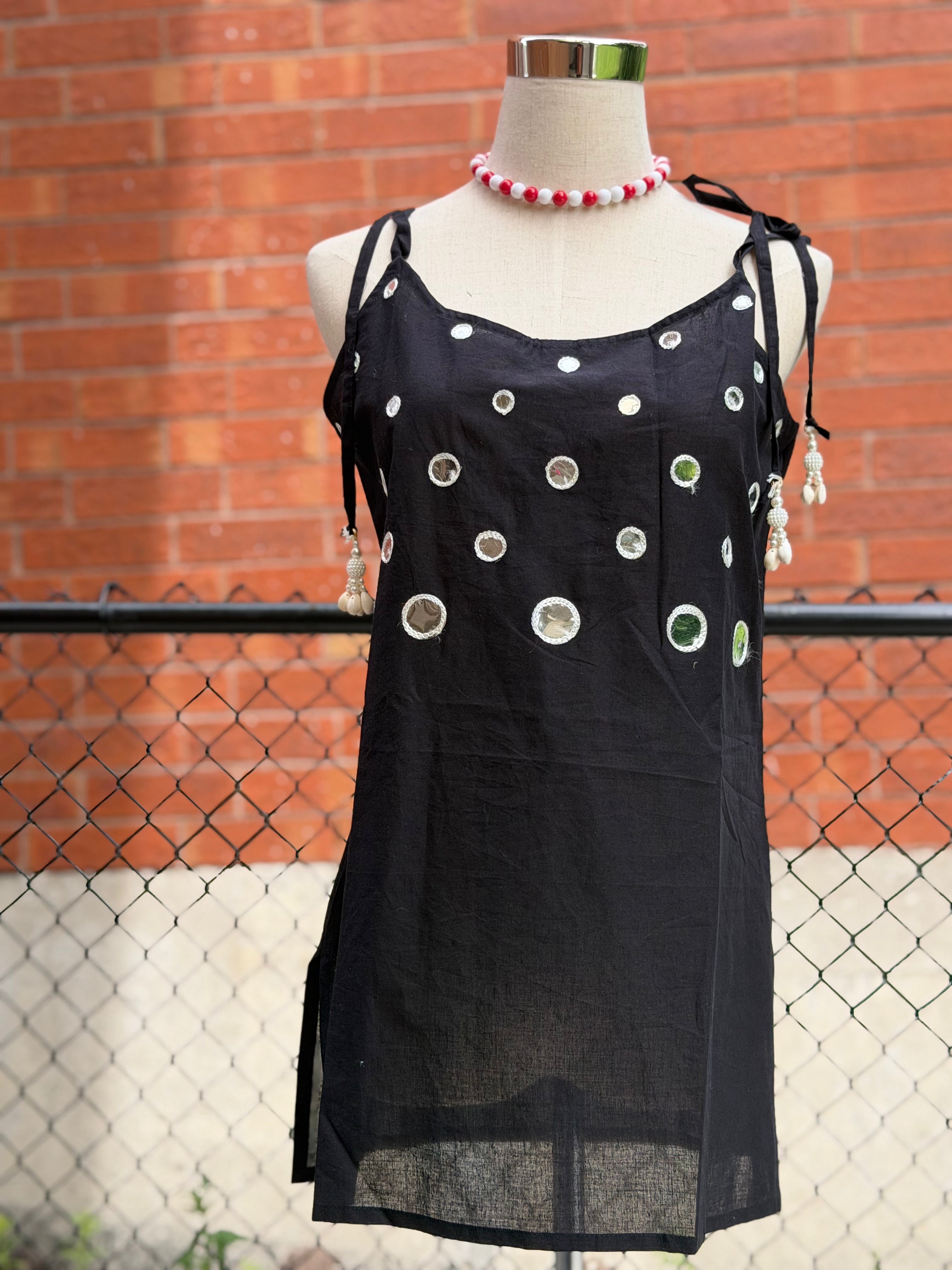 Mirror Embroidery With Shoulder Strings Kurti