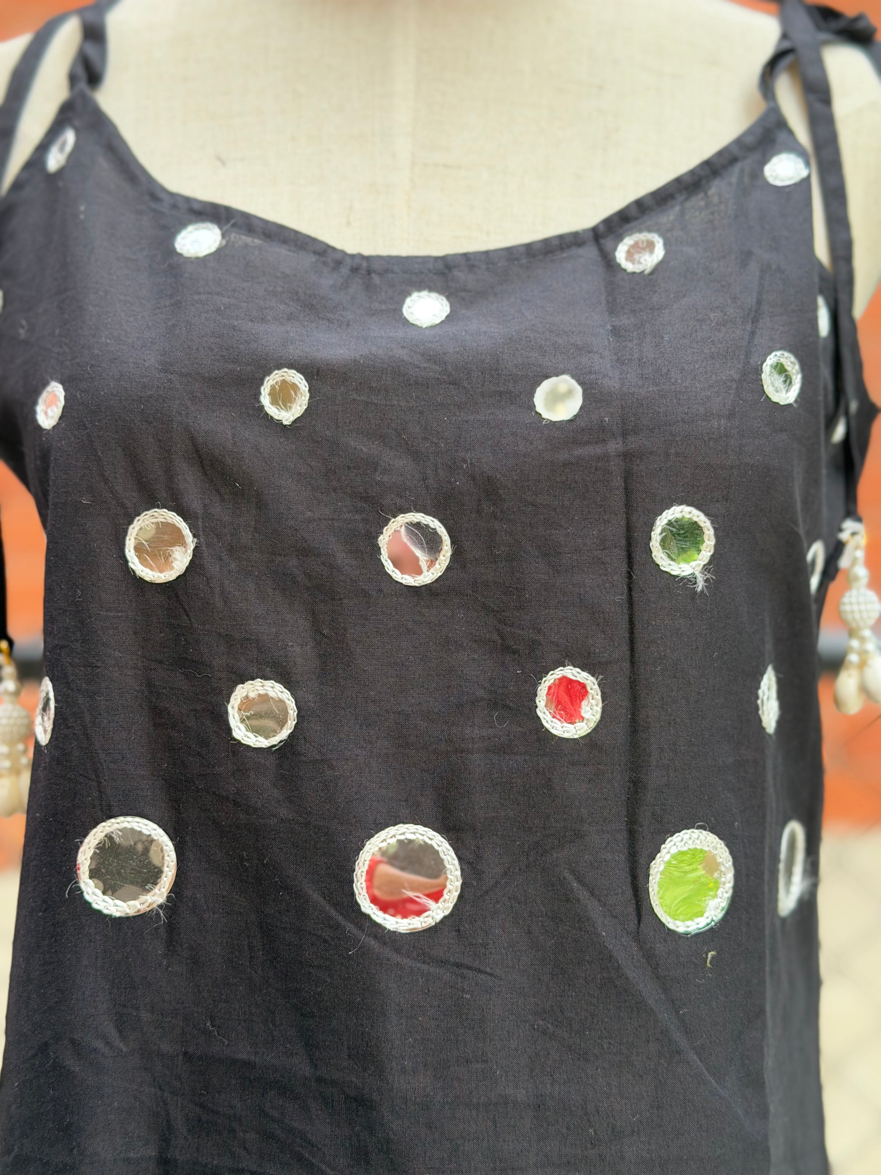 Mirror Embroidery With Shoulder Strings Kurti