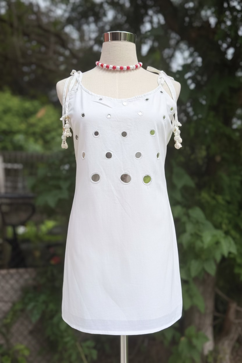 Mirror Embroidery With Shoulder Strings Kurti