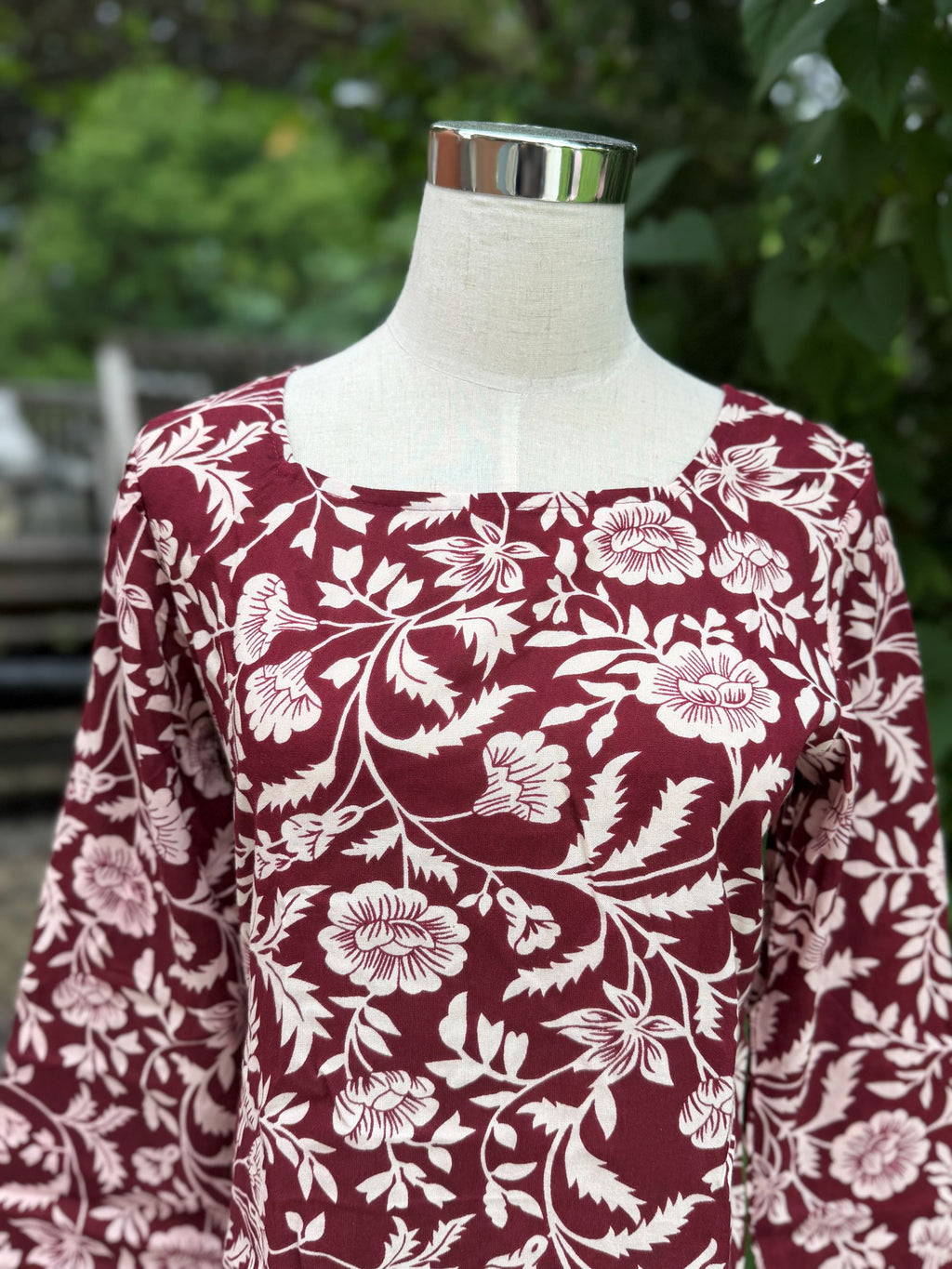 Brownish Red Floral Print Kurti
