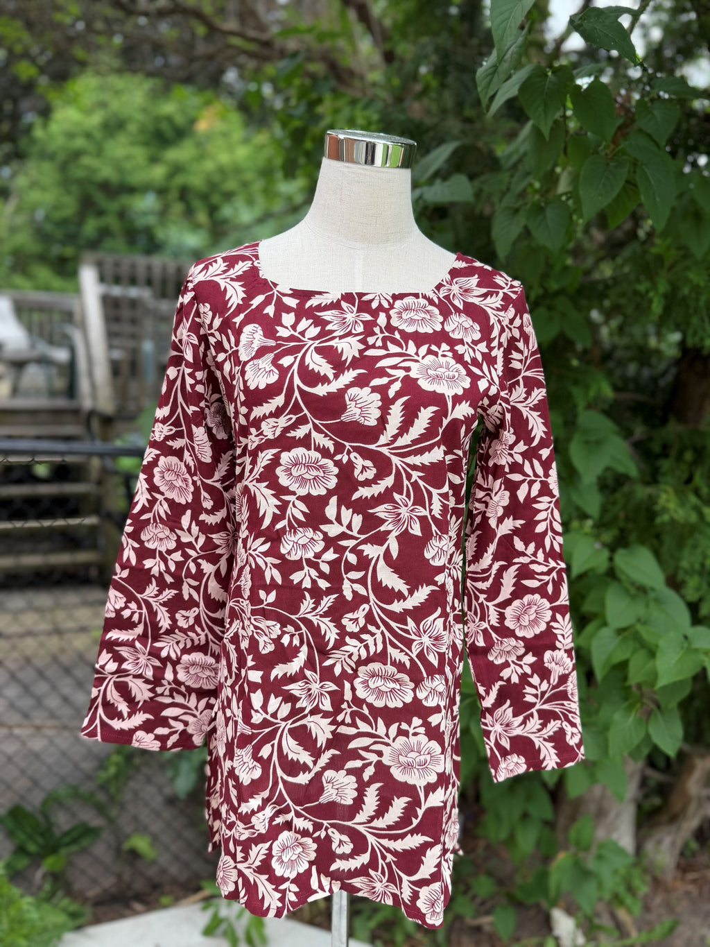 Brownish Red Floral Print Kurti