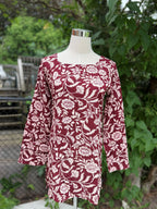 Brownish Red Floral Print Kurti