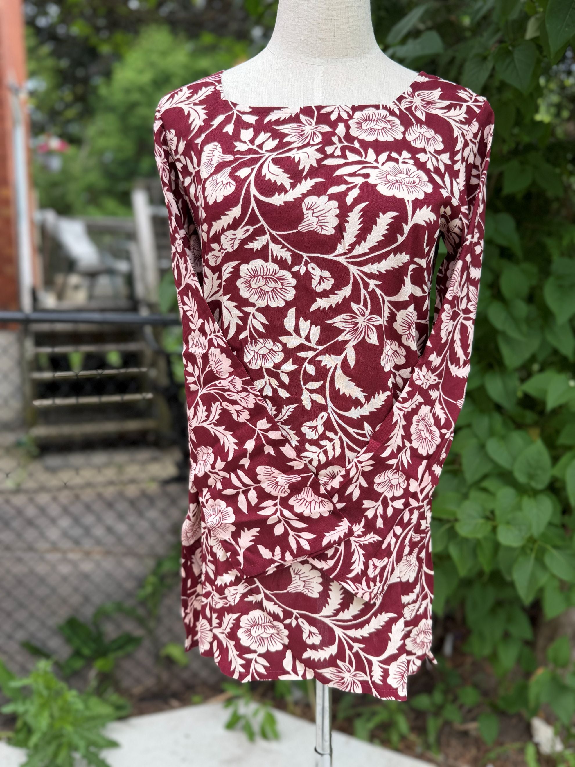Brownish Red Floral Print Kurti