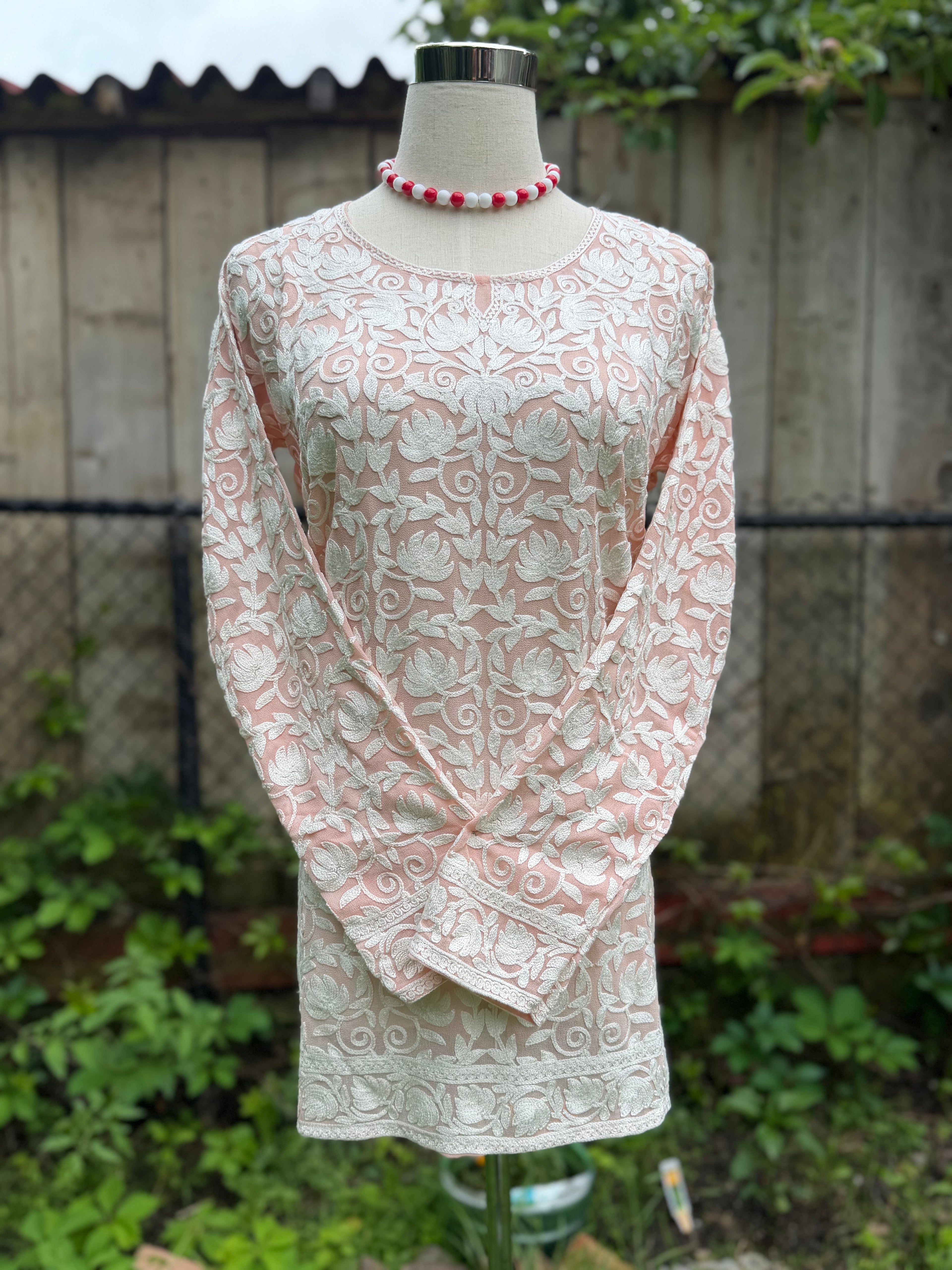 Kashmiri White Thread Embroidery Kurti
