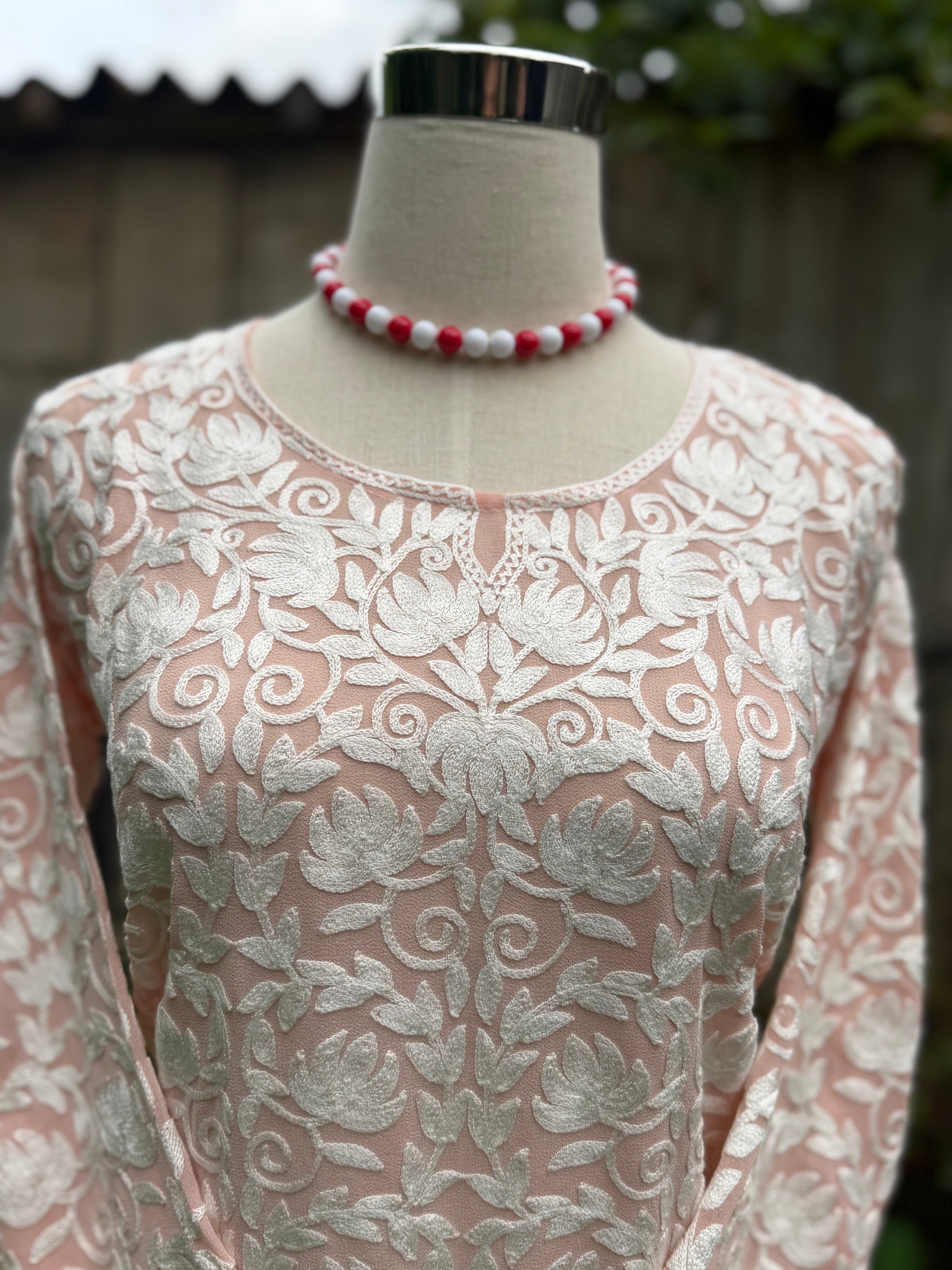 Kashmiri White Thread Embroidery Kurti