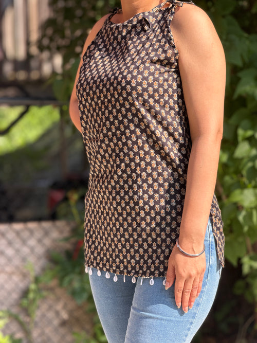 Block Printed With Shoulder Strings Kurti
