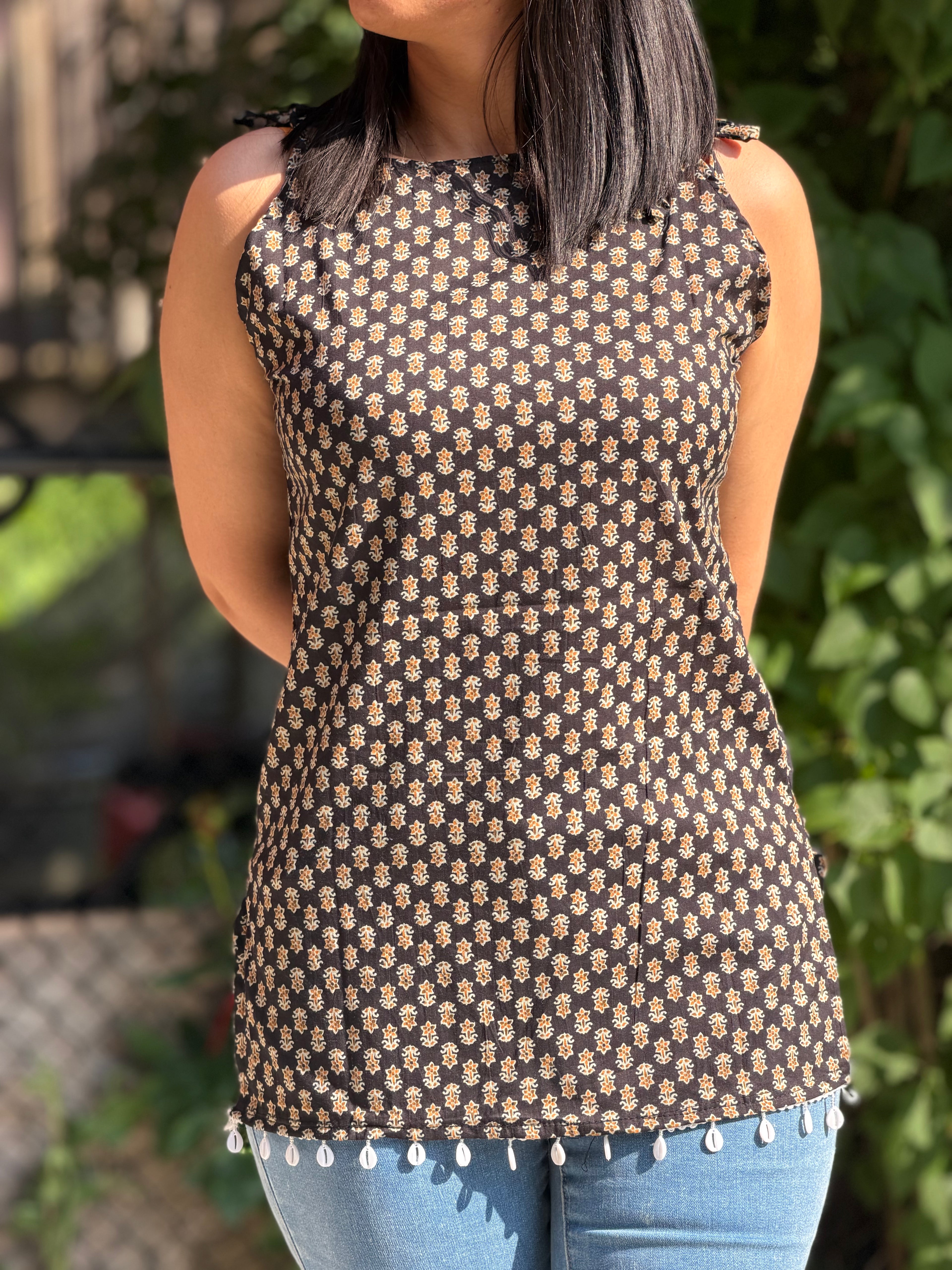 Block Printed With Shoulder Strings Kurti