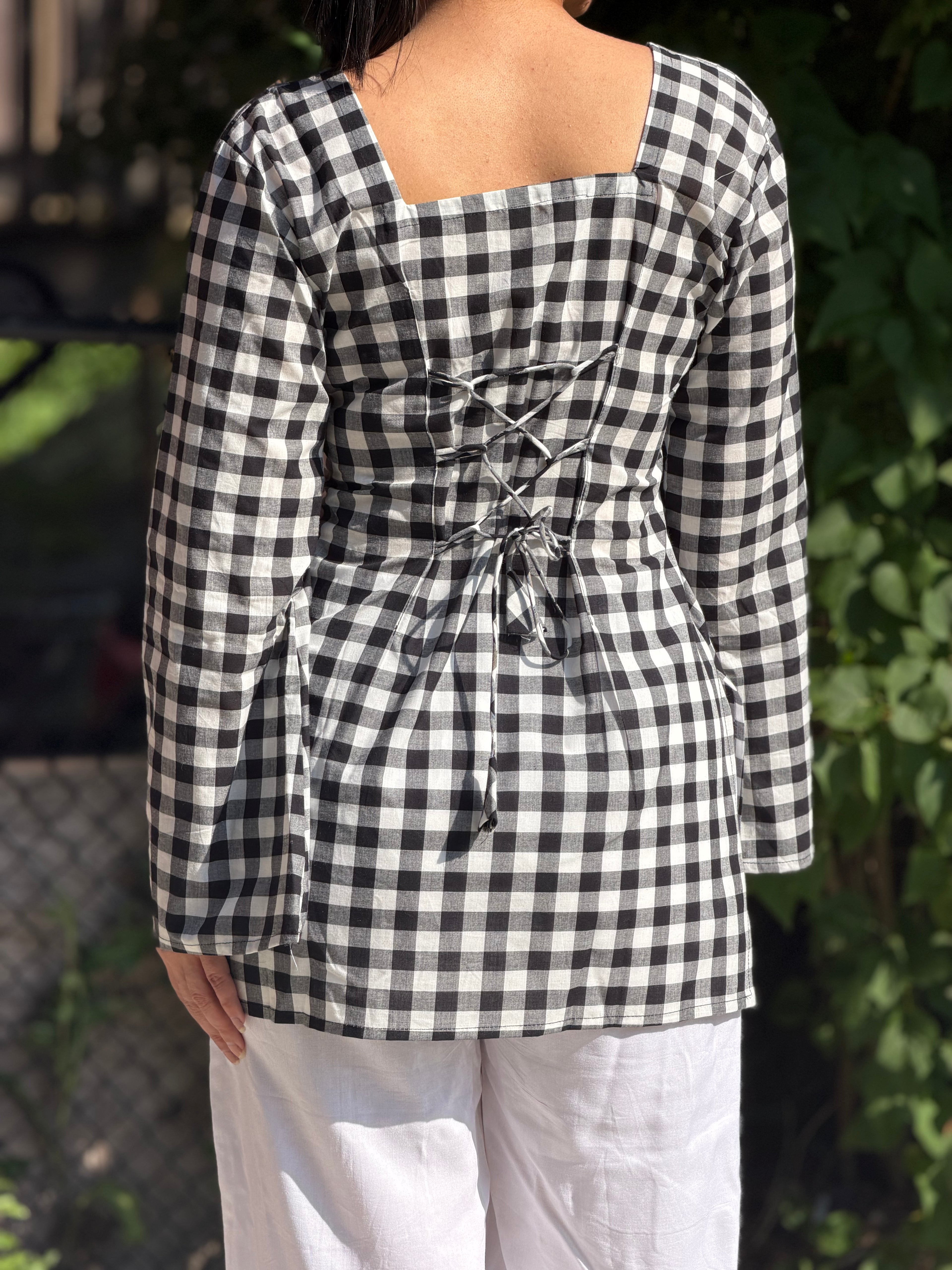 White Black Box Printed Kurti