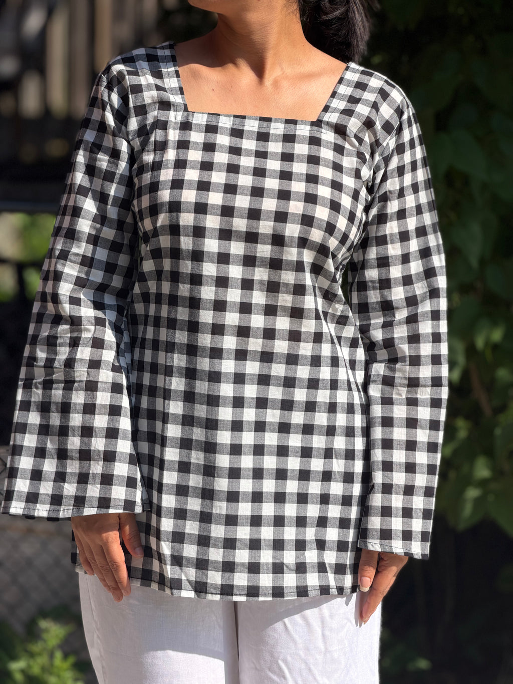 White Black Box Printed Kurti