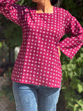 Deep Pink Printed Cotton Tie- Back Kurti