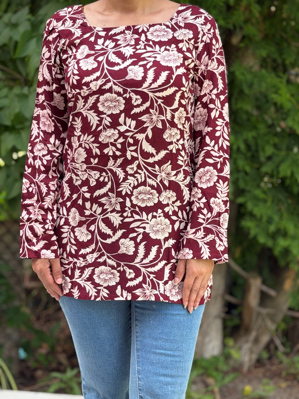 Brownish Red Floral Print Kurti