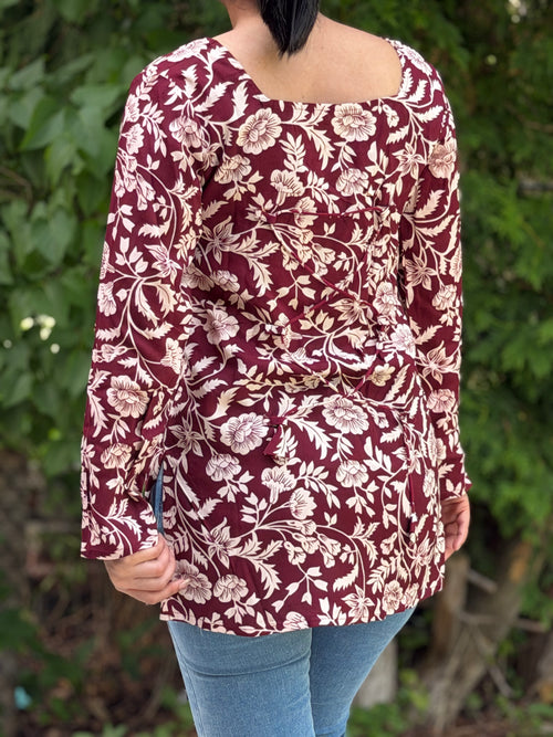 Brownish Red Floral Print Kurti