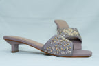 Lavender Sequins Embroidered Block Heel Slides